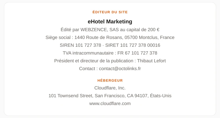 Coordonnées légales de l&rsquo;éditeur et de l&rsquo;hébergeur du site