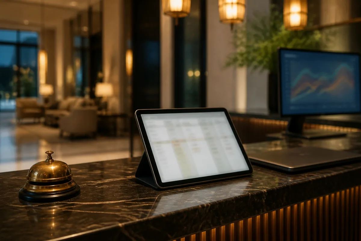 Registre de clientèle numérique consulté sur une tablette derrière un comptoir