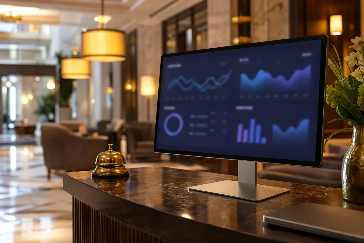 Écran d&rsquo;ordinateur affichant les statistiques de visite du site web d&rsquo;un hôtel